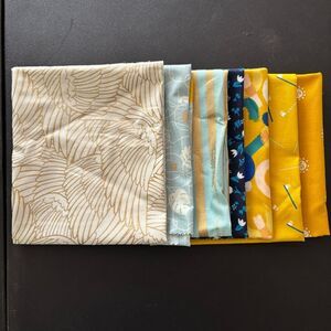 Ruby Star Society Fat Quarter Bundle of 7 Gold Blue Floral Metallic